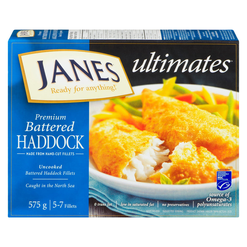 JANES - BATTERED HADDOCK FILLETS 575GR