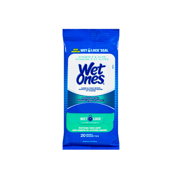 WET ONES - VITAMIN E & ALOE HAND/FACE WIPES 20CT