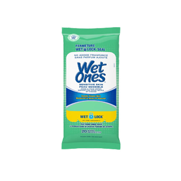 WET ONES - SENSITIVE SKIN NO FRAGRANCE FREE HAND & FACE WIPES 20CT