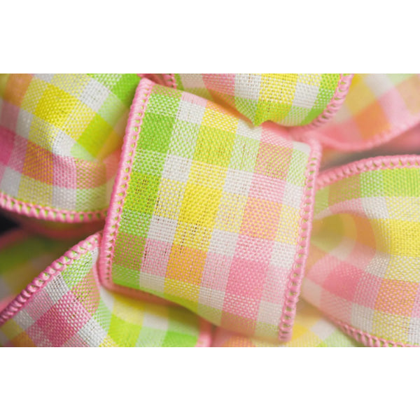 ACTION IMPORT - 1.5IN PASTEL PLAID WIRED RIBBON 50YDS EA