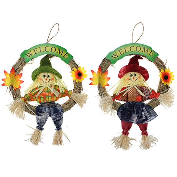 LINK - HARVEST STRAW SCAREDCROW WELCOME WREATH EA