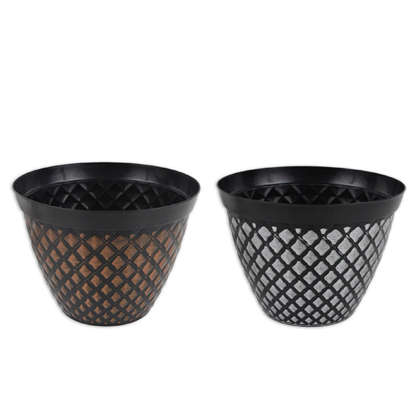 LINK - METALLIC 2-TONE DIAMOND EMBOSSED PLASTIC PLANTER 1EA