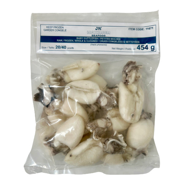 MAXIMUM SEAFOOD - BABY CUTTLEFISH WHOLE CLEANED 20/40 454 GR