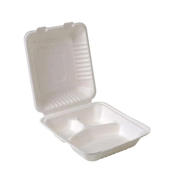 NEWWAVE - 9IN COMPOSTABLE BAGASSE 3 COMPARTMENT HINGED 50EA
