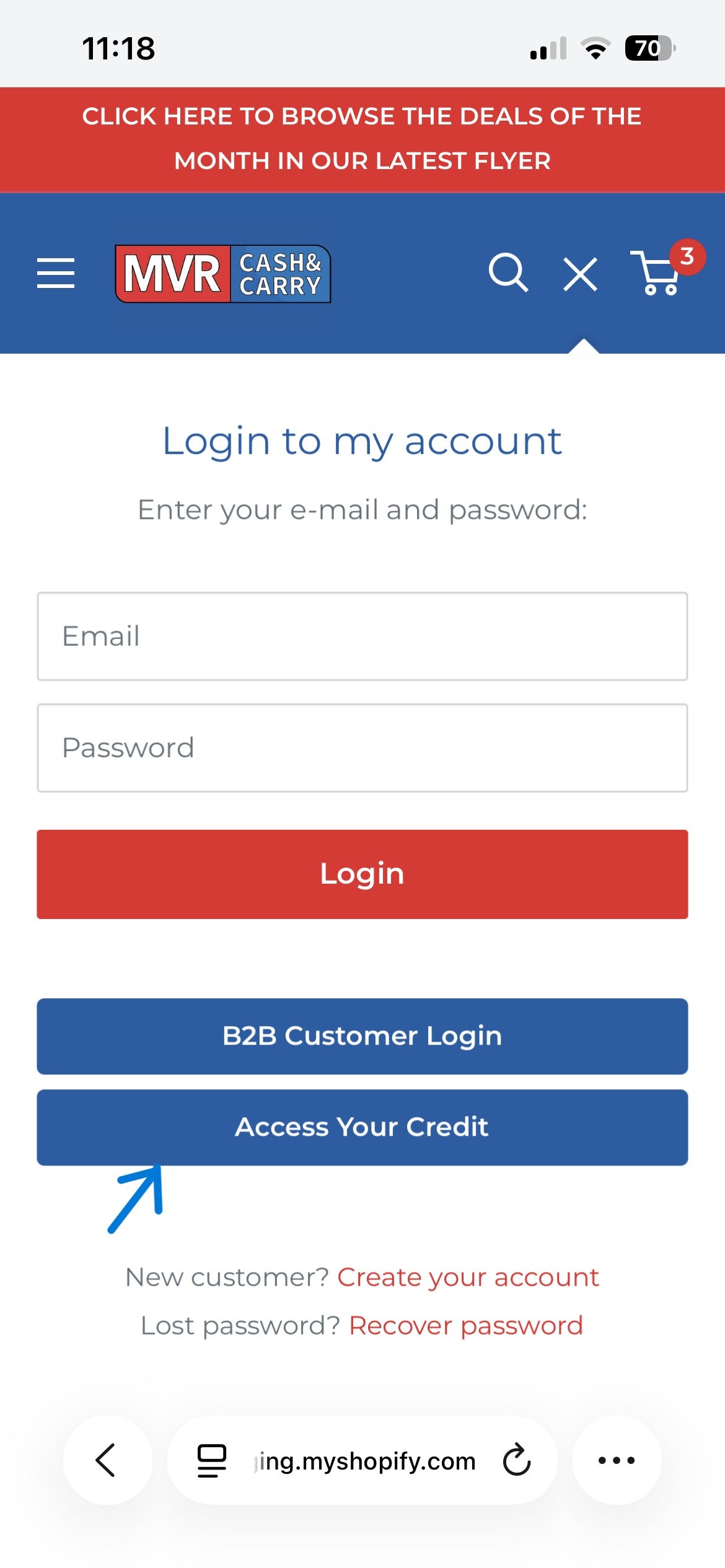 The Access your credit login option