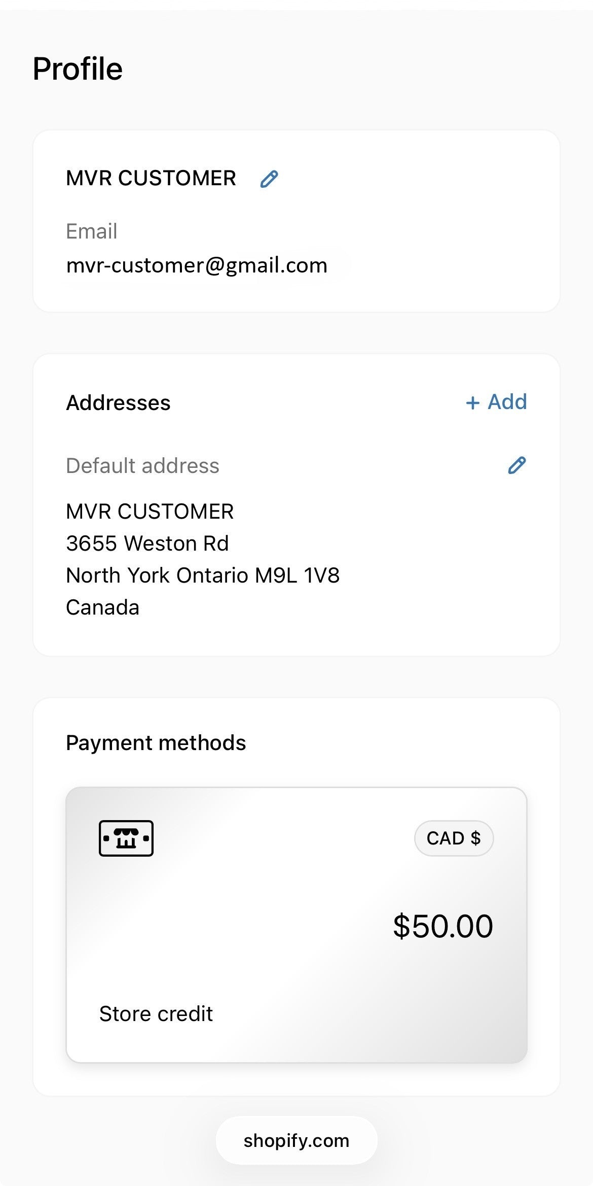 The profile page showing the Payment Method and available credit balance